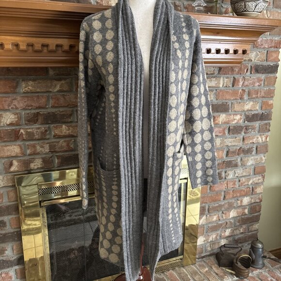 Joseph A Ladies New Gray Polka Dot Cardigan Size Large Soft Front Pockets - Picture 1 of 9